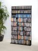 Multimedia Shelving Unit, Slim Profile, Extended Base for Stability in Black