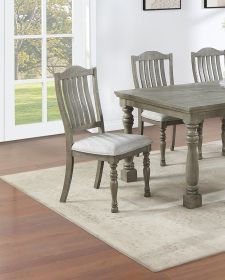 Classic Light Grey Plush Upholstered Cushion Chairs Set of 2pc Dining Chair Open Slats Back Design