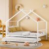 Full Size Metal House Bed with Twin Size Trundle, White