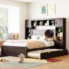 Full Size Wooden Bed With All-in-One Cabinet, Shelf and Sockets,Twin Size Trundle, Espresso
