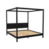 Modern Minimalist Boho King Canopy Bedframe – Black