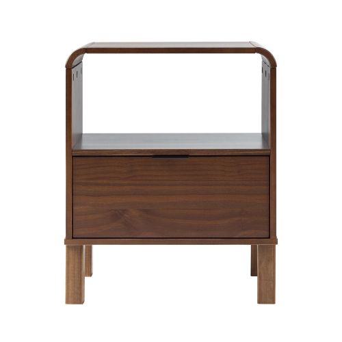 Modern Minimalist Curved-Top Solid Wood Nightstand – Brown