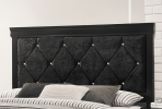 Modern 1pc Black Finish Queen Size Panel Bed Wooden Fabric Upholstered Headboard Crystal-Like Button Tufted Fabric Bedroom Furniture