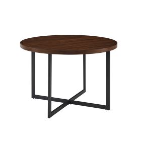 Mid-Century Modern Metal and Wood Round Dining Table – Dark Walnut