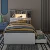 Twin Size Storage Platform Bed Frame with 4 Open Storage Shelves and 2 Storage Drawers,LED Light,White