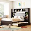 Full Size Wooden Bed With All-in-One Cabinet, Shelf and Sockets,Twin Size Trundle, Espresso