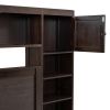Queen Size Wooden Bed With All-in-One Cabinet, Shelf and Sockets,Twin XL Trundle,Espresso