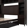 Full Size Wooden Bed With All-in-One Cabinet, Shelf and Sockets,Twin Size Trundle, Espresso