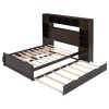 Full Size Wooden Bed With All-in-One Cabinet, Shelf and Sockets,Twin Size Trundle, Espresso