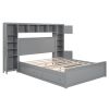 Queen Size Wooden Bed With All-in-One Cabinet, Shelf and Sockets,Twin XL Trundle, Gray
