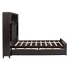 Full Size Wooden Bed With All-in-One Cabinet, Shelf and Sockets,Twin Size Trundle, Espresso