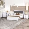 4-Pieces Bedroom Sets Queen Size Upholstered Bed with LED Lights, Mirrored Nightstands and Dresser with Metal Handles and Legs,White