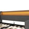 Twin Size Daybed with Trundle Bed, Upholstered Daybed with Charging Station and LED Lights, Gray(Expect arrival date Jun, 14th)
