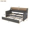 Twin Size Daybed with Trundle Bed, Upholstered Daybed with Charging Station and LED Lights, Gray(Expect arrival date Jun, 14th)