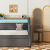 Twin Size Daybed with Trundle Bed, Upholstered Daybed with Charging Station and LED Lights, Gray(Expect arrival date Jun, 14th)