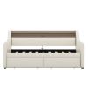 Twin Size Daybed with Storage Drawers, Upholstered Daybed with Charging Station and LED Lights, Beige (Expect arrive date: Jun.,20th.)