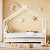 Full Size Metal House Bed with Twin Size Trundle, White