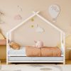Twin Size Metal House Bed with Twin Size Trundle, White