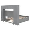 Full Size Wooden Bed With All-in-One Cabinet, Shelf and Sockets,Twin Size Trundle, Gray