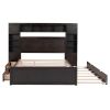 Queen Size Wooden Bed With All-in-One Cabinet, Shelf and Sockets,Twin XL Trundle,Espresso