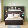 Queen Size Wooden Bed With All-in-One Cabinet, Shelf and Sockets,Twin XL Trundle,Espresso