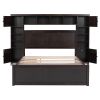 Queen Size Wooden Bed With All-in-One Cabinet, Shelf and Sockets,Twin XL Trundle,Espresso