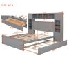 Queen Size Wooden Bed With All-in-One Cabinet, Shelf and Sockets,Twin XL Trundle, Gray