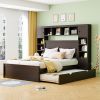 Queen Size Wooden Bed With All-in-One Cabinet, Shelf and Sockets,Twin XL Trundle,Espresso