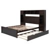 Queen Size Wooden Bed With All-in-One Cabinet, Shelf and Sockets,Twin XL Trundle,Espresso