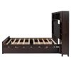 Queen Size Wooden Bed With All-in-One Cabinet, Shelf and Sockets,Twin XL Trundle,Espresso