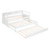 Twin XL Wood Daybed with 2 Trundles, 3 Storage Cubbies, 1 Light for Free and USB Charging Design, White