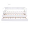 Twin XL Wood Daybed with 2 Trundles, 3 Storage Cubbies, 1 Light for Free and USB Charging Design, White