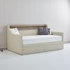 Twin Size Daybed with Storage Drawers, Upholstered Daybed with Charging Station and LED Lights, Beige (Expect arrive date: Jun.,20th.)