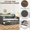 Twin Size Daybed with Trundle Bed, Upholstered Daybed with Charging Station and LED Lights, Gray(Expect arrival date Jun, 14th)