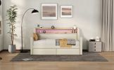 Twin Size Daybed with Storage Drawers, Upholstered Daybed with Charging Station and LED Lights, Beige (Expect arrive date: Jun.,20th.)