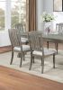 Classic Light Grey Plush Upholstered Cushion Chairs Set of 2pc Dining Chair Open Slats Back Design