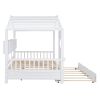 Wooden Full Size House Bed With Trundle, Modern Design for Kids with Storage Shlef, White