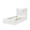 Twin Size Storage Platform Bed Frame with 4 Open Storage Shelves and 2 Storage Drawers,LED Light,White