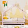 Twin Size Metal House Bed with Twin Size Trundle, Pink