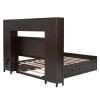 Full Size Wooden Bed With All-in-One Cabinet, Shelf and Sockets,Twin Size Trundle, Espresso