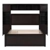 Full Size Wooden Bed With All-in-One Cabinet, Shelf and Sockets,Twin Size Trundle, Espresso