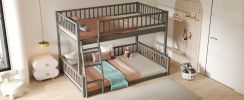 Full XL over Queen Bunk Bed with Ladder and Guardrails, Gray