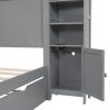 Full Size Wooden Bed With All-in-One Cabinet, Shelf and Sockets,Twin Size Trundle, Gray