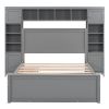 Full Size Wooden Bed With All-in-One Cabinet, Shelf and Sockets,Twin Size Trundle, Gray
