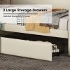 Twin Size Daybed with Storage Drawers, Upholstered Daybed with Charging Station and LED Lights, Beige (Expect arrive date: Jun.,20th.)