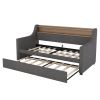 Twin Size Daybed with Trundle Bed, Upholstered Daybed with Charging Station and LED Lights, Gray(Expect arrival date Jun, 14th)
