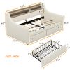 Twin Size Daybed with Storage Drawers, Upholstered Daybed with Charging Station and LED Lights, Beige (Expect arrive date: Jun.,20th.)