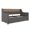 Twin Size Daybed with Trundle Bed, Upholstered Daybed with Charging Station and LED Lights, Gray(Expect arrival date Jun, 14th)