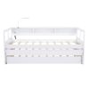Twin XL Wood Daybed with 2 Trundles, 3 Storage Cubbies, 1 Light for Free and USB Charging Design, White
