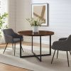 Mid-Century Modern Metal and Wood Round Dining Table – Dark Walnut